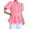 imageCicy Bell Womens Puff Sleeve Peplum Blouses Ruffle V Neck Summer Casual Tops Babydoll Loose Fit ShirtsPink