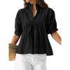 imageCicy Bell Womens Puff Sleeve V Neck Blouse Babydoll Peplum Tops Dressy Casual Pleated Loose Fit ShirtsBlack