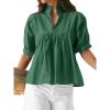 imageCicy Bell Womens Puff Sleeve V Neck Blouse Babydoll Peplum Tops Dressy Casual Pleated Loose Fit ShirtsDark Green