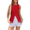 imageCicy Bell Womens Round Neck Waistcoat Vest Summer Button up Vest Tops Casual Business Fitted Sleeveless BlazerRed