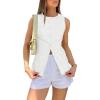 imageCicy Bell Womens Round Neck Waistcoat Vest Summer Button up Vest Tops Casual Business Fitted Sleeveless BlazerWhite