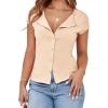 imageCicy Bell Womens Short Cap Sleeve Crop Tops Fitted Button Down V Neck Shirts Y2k Going Out Cute Ribbed Knit TshirtsBeige