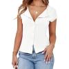 imageCicy Bell Womens Short Cap Sleeve Crop Tops Fitted Button Down V Neck Shirts Y2k Going Out Cute Ribbed Knit TshirtsWhite