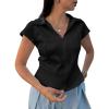 imageCicy Bell Womens Short Sleeve Collared Polo Shirts Cotton Fitted Blouse Summer Casual V Neck TopsBlack