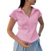 imageCicy Bell Womens Short Sleeve Collared Polo Shirts Cotton Fitted Blouse Summer Casual V Neck TopsPink