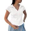 imageCicy Bell Womens Short Sleeve Collared Polo Shirts Cotton Fitted Blouse Summer Casual V Neck TopsWhite