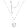 imageCicy Bell Womens Simulated Pearl Necklace Platinum Plated Cubic Zirconia 10mm Shell Pearl Elegant Pendant Necklace for Gifts 177 with 2 ExtenderPink