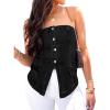 imageCicy Bell Womens Strapless Denim Vest Summer Button Down Jean Tube Tops Y2k Going Out Fitted Bandeau Shirts WaistcoatBlack