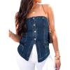 imageCicy Bell Womens Strapless Denim Vest Summer Button Down Jean Tube Tops Y2k Going Out Fitted Bandeau Shirts WaistcoatBlue