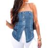imageCicy Bell Womens Strapless Denim Vest Summer Button Down Jean Tube Tops Y2k Going Out Fitted Bandeau Shirts WaistcoatLight Blue