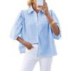 imageCicy Bell Womens Summer Button Down Shirts Short Ruffle Puff Sleeve Cotton Blouses Dressy Casual Ladies TopsLight Blue