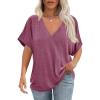 imageCicy Bell Womens Summer Oversized TShirts V Neck Rolled Short Sleeve Casual Tops Loose Fit Tunic TeesWine Red
