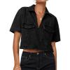 imageCicy Bell Womens V Neck Denim Crop Tops Summer Y2k Going Out Jean Shirts Loose Fit Short Sleeve Collared Polo TeeBlack