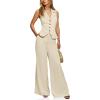 imageCicy Bell Womens Vest Sets Summer 2 Piece Outfits Button Crop Blazer Vest and Wide Leg Pant SuitsBeige