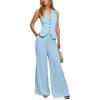 imageCicy Bell Womens Vest Sets Summer 2 Piece Outfits Button Crop Blazer Vest and Wide Leg Pant SuitsLight Blue
