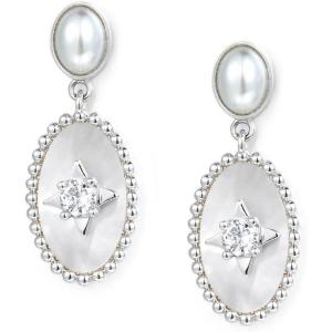 imageCicy Bell Platinum Plated Dangle Earrings for Women Trendy Mother of Pearl Cubic Zirconia Shell Pearl Drop Earrings Jewelry GiftWhite Gold