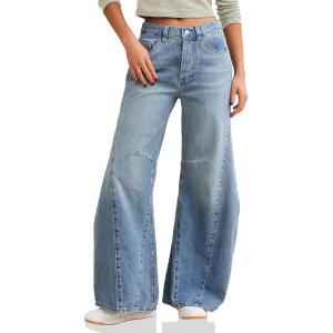 imageCicy Bell Womens Baggy Bell Bottom Jeans High Waisted Flare Barrel Wide Leg Stretchy Denim PantsLight Blue