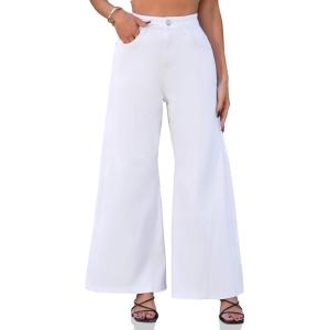 imageCicy Bell Womens Baggy Bell Bottom Jeans High Waisted Flare Barrel Wide Leg Stretchy Denim PantsWhite