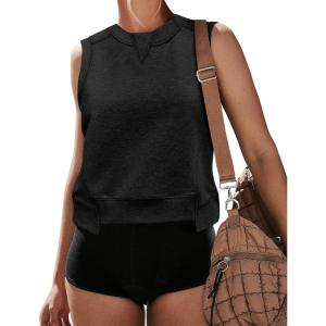 imageCicy Bell Womens Cropped Workout Tank Tops Summer Casual Sleeveless Sweatshirts Athletic Gym Crew Neck TeesBlack