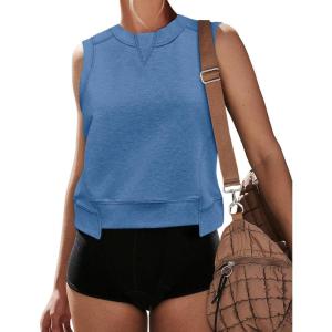imageCicy Bell Womens Cropped Workout Tank Tops Summer Casual Sleeveless Sweatshirts Athletic Gym Crew Neck TeesBluish Grey