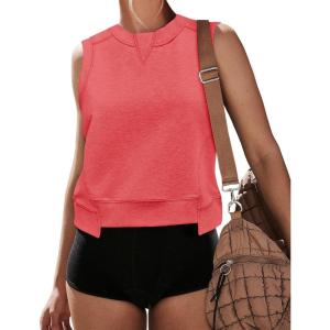 imageCicy Bell Womens Cropped Workout Tank Tops Summer Casual Sleeveless Sweatshirts Athletic Gym Crew Neck TeesCoral