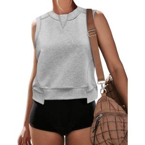 imageCicy Bell Womens Cropped Workout Tank Tops Summer Casual Sleeveless Sweatshirts Athletic Gym Crew Neck TeesGrey