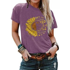 imageCicy Bell Womens Cute Sunflower Graphic T Shirts Letter Print Short Sleeve O Neck Summer Casual Cotton Tees Tops