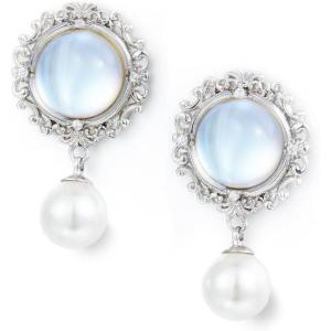 imageCicy Bell Womens Platinum Plated Moonstone Shell Pearl Gifts Vintage Dangle Earrings