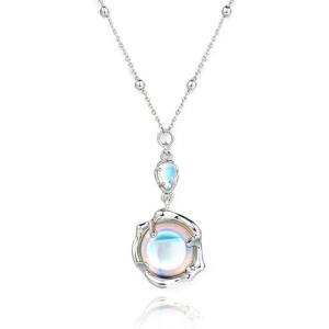 imageCicy Bell Womens Platinum Plated Station Chain Moonstone Pendant Necklace Gifts 177 with 2 Extender