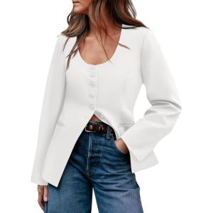 imageCicy Bell Womens Scoop Neck Casual Blazer Button Down Split Hem Fitted Business Work Suit JacketsWhite