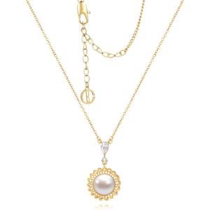 imageCicy Bell Womens Simulated Pearl Necklace Platinum Plated Cubic Zirconia 10mm Shell Pearl Elegant Pendant Necklace for Gifts 177 with 2 ExtenderGold