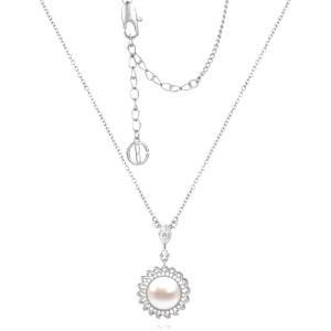imageCicy Bell Womens Simulated Pearl Necklace Platinum Plated Cubic Zirconia 10mm Shell Pearl Elegant Pendant Necklace for Gifts 177 with 2 ExtenderPink