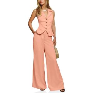 imageCicy Bell Womens Vest Sets Summer 2 Piece Outfits Button Crop Blazer Vest and Wide Leg Pant SuitsPink