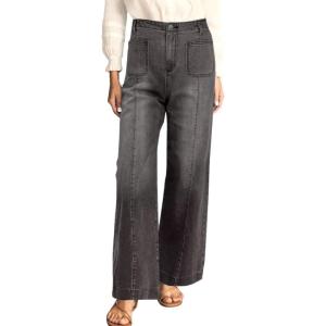 imageCicy Bell Womens Wide Leg Flare Jeans Casual Baggy High Waisted Stretchy Trendy Front Seam Denim PantsBlack