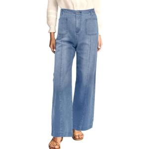 imageCicy Bell Womens Wide Leg Flare Jeans Casual Baggy High Waisted Stretchy Trendy Front Seam Denim PantsBlue