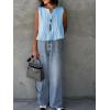 imageCicy Bell Womens Bow Front Tie Tank Tops Pleated Babydoll Top Sleeveless Cute Coquette Shirt Summer OutfitsLight Blue