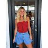 imageCicy Bell Womens Bow Strapless Tube Tops Cropped Summer Cute Fitted Y2K Going Out Bandeau Tank Tops Backless Corset ShirtsRed