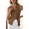 imageCicy Bell Womens Button Down Tank Tops Summer Sleeveless Vest Tops Trendy Ribbed Fitted Going Out ShirtsCoffee