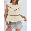 imageCicy Bell Womens Ruffle Babydoll Tank Tops Summer Cotton Peplum Mock Neck Blouses Trendy Casual Pleated Bow ShirtsApricot