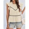 imageCicy Bell Womens Ruffle Babydoll Tank Tops Summer Cotton Peplum Mock Neck Blouses Trendy Casual Pleated Bow ShirtsApricot