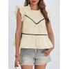 imageCicy Bell Womens Ruffle Babydoll Tank Tops Summer Cotton Peplum Mock Neck Blouses Trendy Casual Pleated Bow ShirtsApricot
