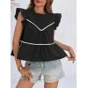 imageCicy Bell Womens Ruffle Babydoll Tank Tops Summer Cotton Peplum Mock Neck Blouses Trendy Casual Pleated Bow ShirtsBlack