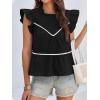 imageCicy Bell Womens Ruffle Babydoll Tank Tops Summer Cotton Peplum Mock Neck Blouses Trendy Casual Pleated Bow ShirtsBlack