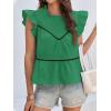imageCicy Bell Womens Ruffle Babydoll Tank Tops Summer Cotton Peplum Mock Neck Blouses Trendy Casual Pleated Bow ShirtsGreen