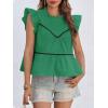 imageCicy Bell Womens Ruffle Babydoll Tank Tops Summer Cotton Peplum Mock Neck Blouses Trendy Casual Pleated Bow ShirtsGreen
