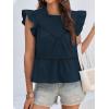 imageCicy Bell Womens Ruffle Babydoll Tank Tops Summer Cotton Peplum Mock Neck Blouses Trendy Casual Pleated Bow ShirtsNavy