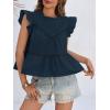 imageCicy Bell Womens Ruffle Babydoll Tank Tops Summer Cotton Peplum Mock Neck Blouses Trendy Casual Pleated Bow ShirtsNavy