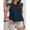 imageCicy Bell Womens Ruffle Babydoll Tank Tops Summer Cotton Peplum Mock Neck Blouses Trendy Casual Pleated Bow ShirtsNavy