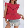 imageCicy Bell Womens Ruffle Babydoll Tank Tops Summer Cotton Peplum Mock Neck Blouses Trendy Casual Pleated Bow ShirtsRed