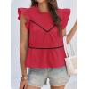 imageCicy Bell Womens Ruffle Babydoll Tank Tops Summer Cotton Peplum Mock Neck Blouses Trendy Casual Pleated Bow ShirtsRed